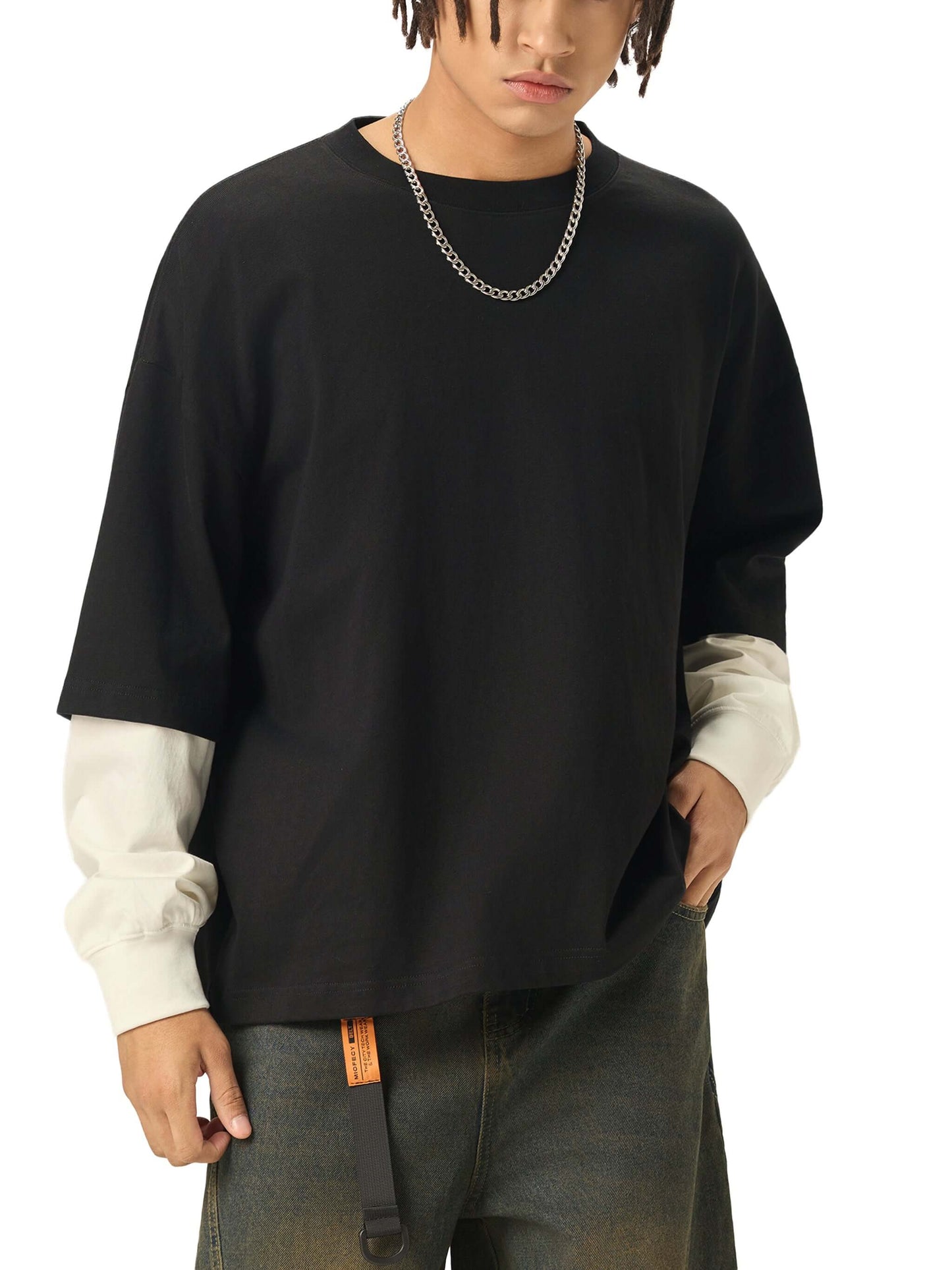 Contrast Sleeve Cotton T-Shirt | Unisex Loose Fit