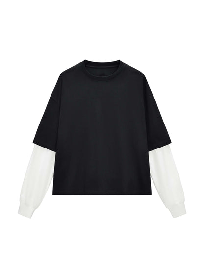 Contrast Sleeve Cotton T-Shirt | Unisex Loose Fit