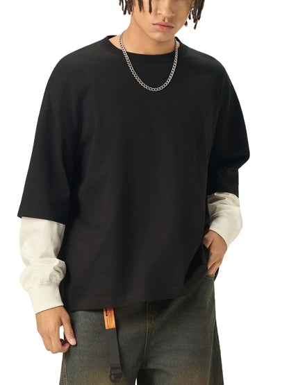 Contrast Sleeve Cotton T-Shirt | Unisex Loose Fit