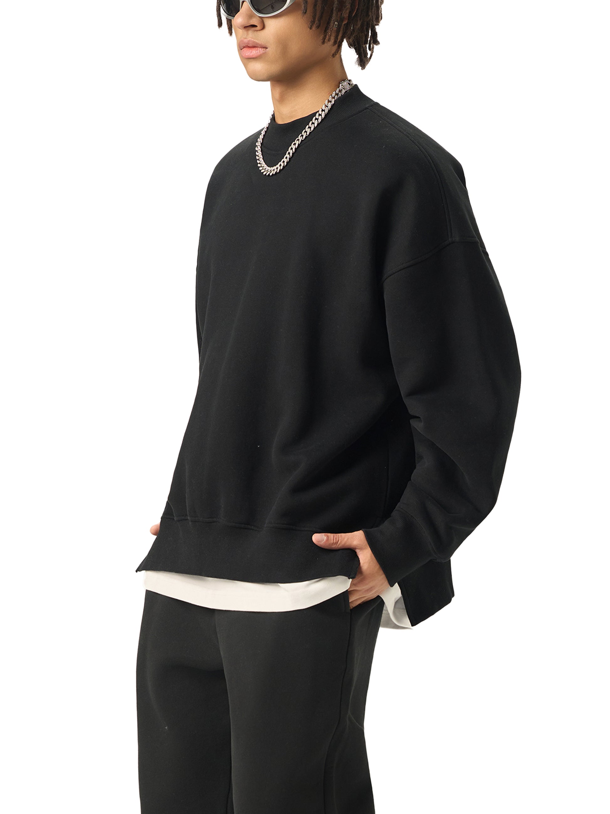 Fleece Side Slit Crewneck Sweatshirt - STRYV Wear